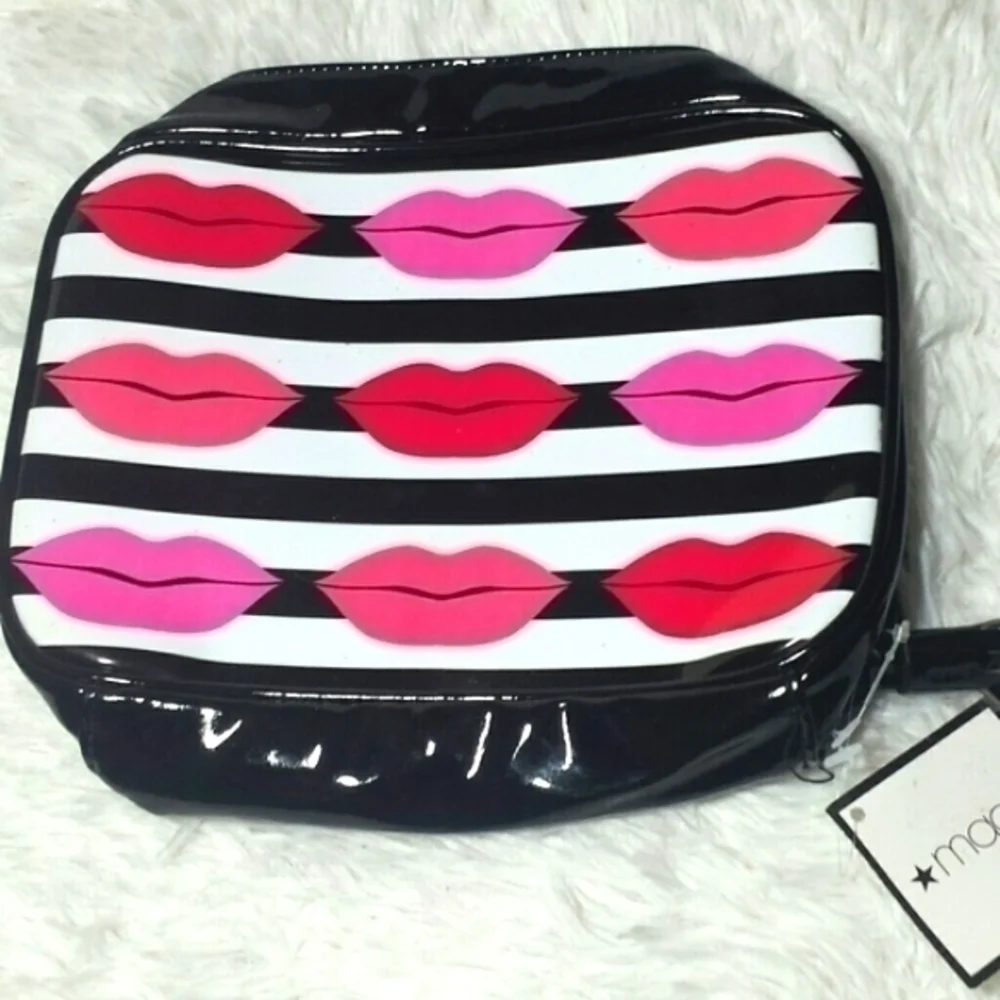Macy's Stripe Lips Print Bi-Fold Cosmetic Bag